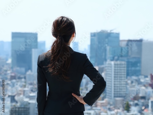 Confident Woman in City View