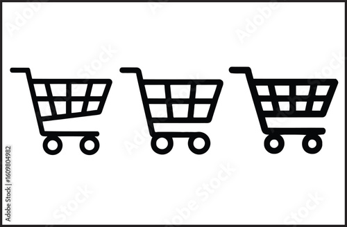 Shopping Cart Icon Set Vector Illustration - Black Line Art Shopping Basket Symbol Collection for E-commerce Retail Store Website