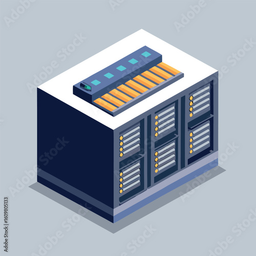 Illustration vector art of an isometric illustration of a server rack in a data center