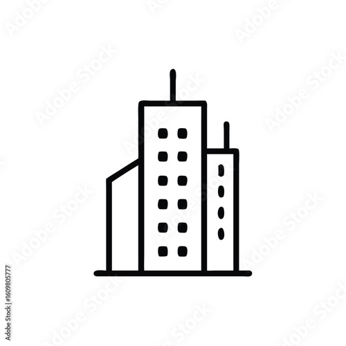 Outline icon three apartment buildings with windows highrise architecture