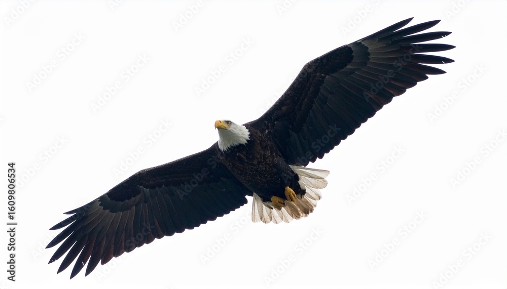 Obraz premium Majestic Bald Eagle Soaring, Wings Spread Wide, Freedom Flight