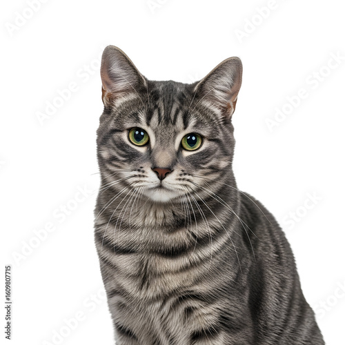 Gray tabby cat on black background