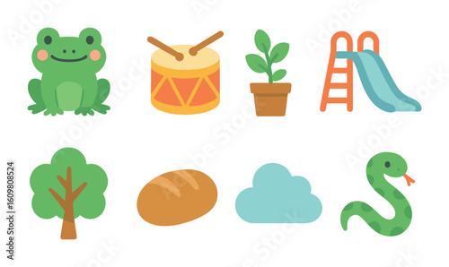 Consonant Blend Icons. Flat vector mini-illustrations of consonant blends in colors children's illustrations: