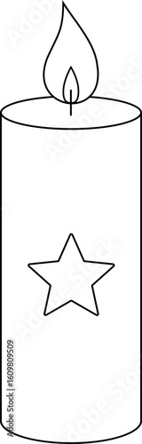 Christmas candle decoration star pattern outline vector.
Festive candle with star coloring page isolated.
Transparent background. svg.