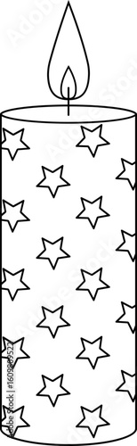 Christmas candle decoration star pattern outline vector.
Festive candle with star coloring page isolated.
Transparent background. svg.