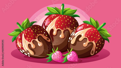 very Beautiful Fresh strawberries covered in chocolate on a pink background