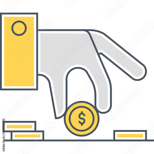 Minimalist illustration of a hand placing a coin, symbolizing financial concepts such as investment, savings, and payment.