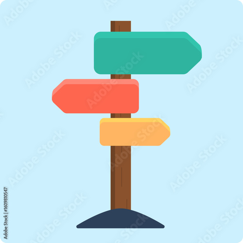 Colorful directional signpost with three blank arrows pointing in different directions