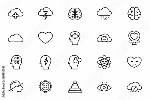 A thoughtful bundle representing internal mood states and psychological well-being. Ideal for counseling platforms, therapy journals, and emotional support apps