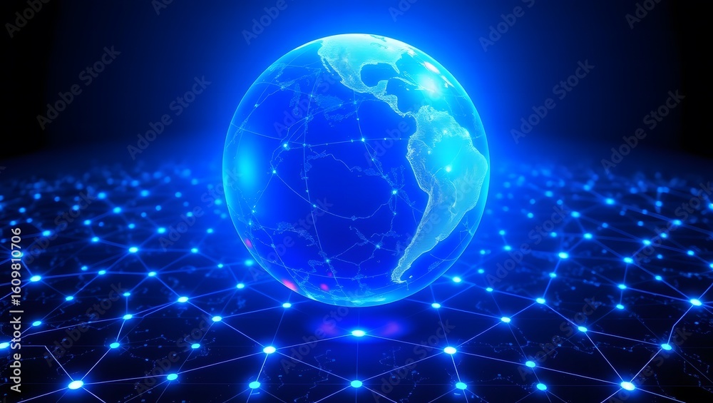 Fototapeta premium Global Connectivity A Futuristic Representation of the Earth on a Network Grid
