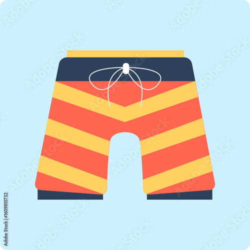 Striped swim trunks with drawstring and dark waistband