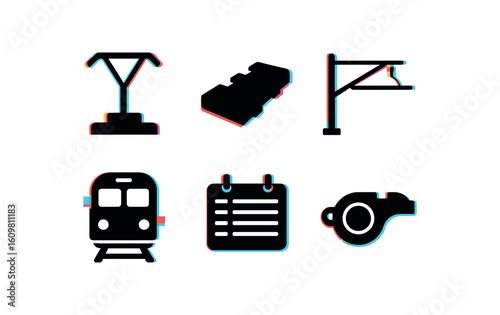 isolated backgond train pantograph collector train sleeper tie train overhead wire train control cabin train tible board train conductor whistle