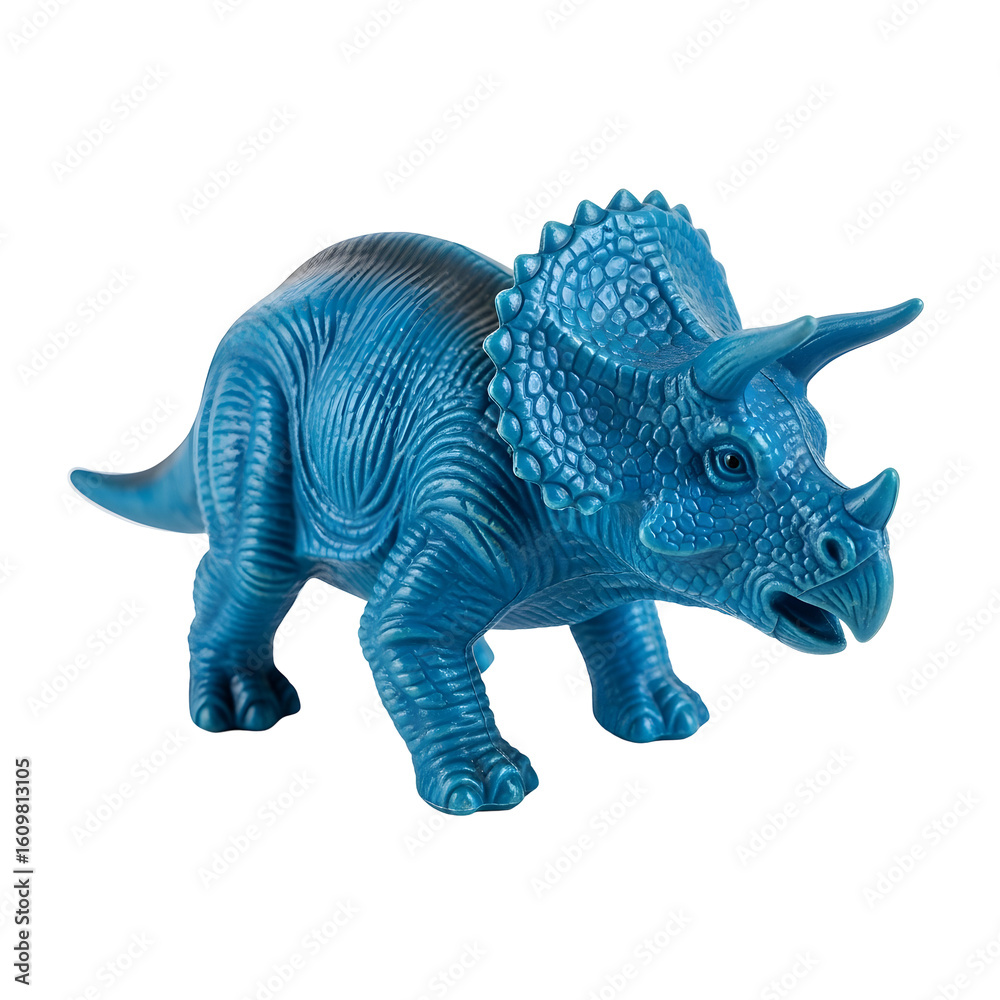 Fototapeta premium Blue triceratops toy against dark background