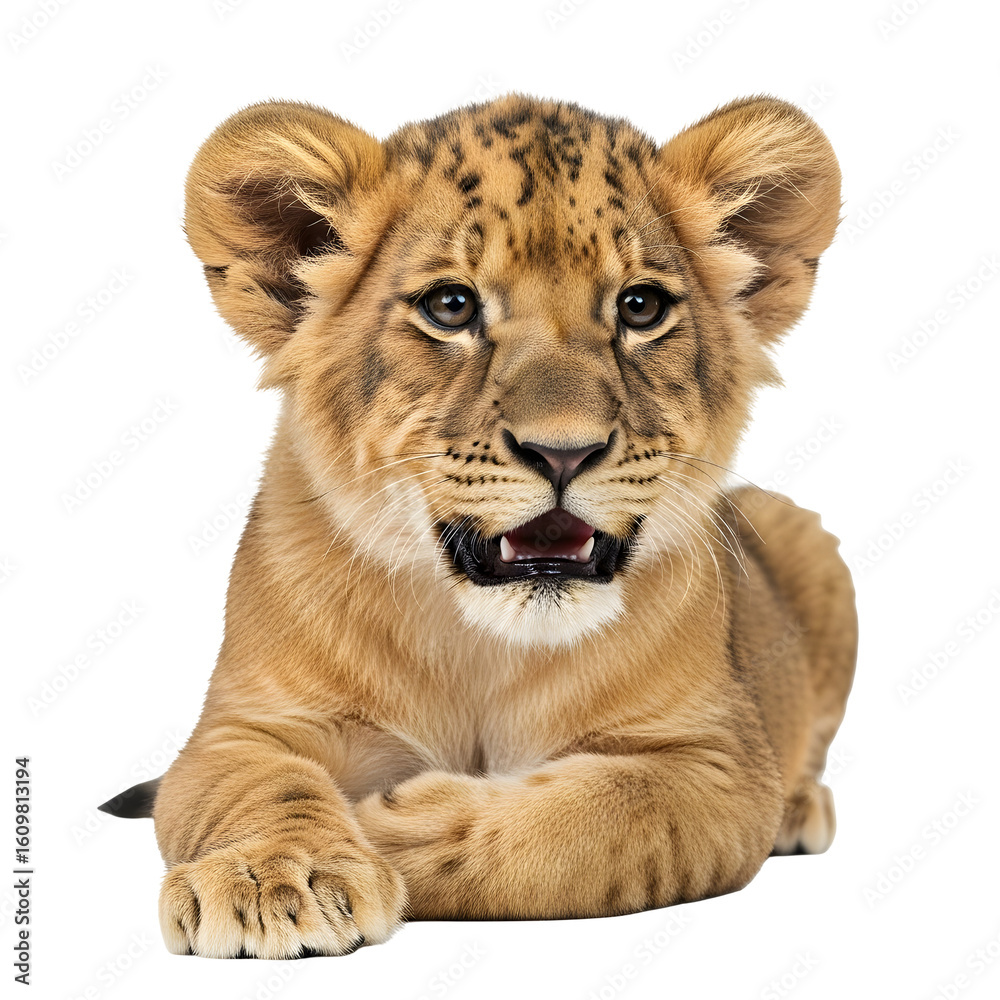 Obraz premium Adorable lion cub against black backdrop