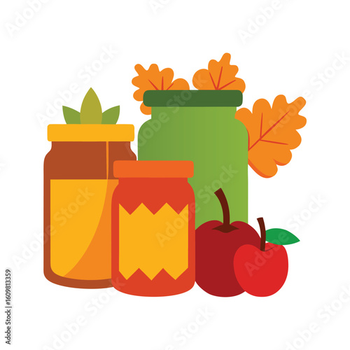 autumn jam jars and kitchen ingredients clipart