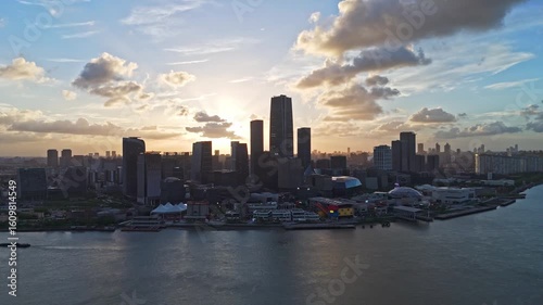 Wallpaper Mural 4K real time Aerial view of The West Bund in Xuhui district, Shanghai at sunset Torontodigital.ca