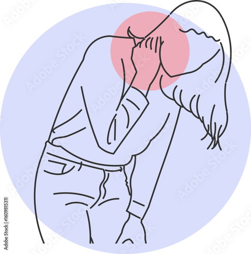 Illustration of a Woman with Severe Neck Pain and Poor Posture