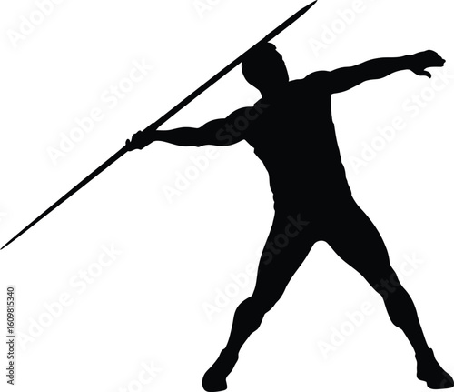 Black silhouette of a male athlete throwing a javelin throw sport
