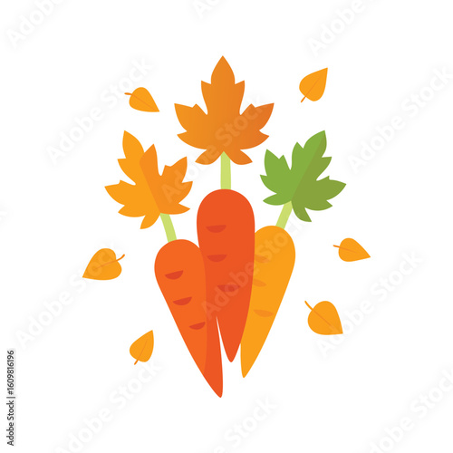 bunch of carrots with fall leaves