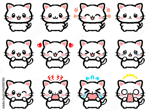 かわいいネコの喜怒哀楽落書き風イラスト素材セット2