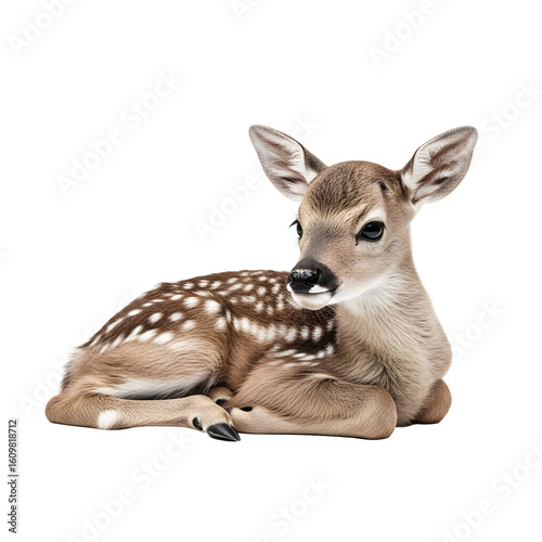 Adorable fawn resting against dark background