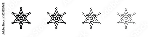 Badge Sheriff icon in modern stroke line style. Vector 10 eps