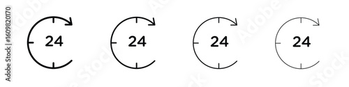 24 Hrs icon in modern stroke line style. Vector 10 eps