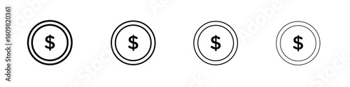 Coin icon in modern stroke line style. Vector 10 eps