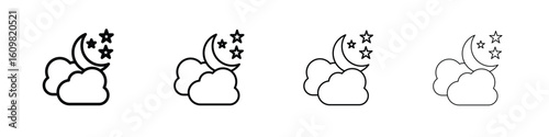 Cloud moon icon in modern stroke line style. Vector 10 eps