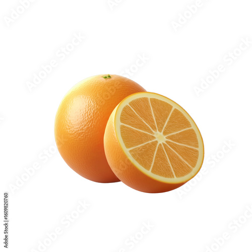 Fresh and juicy oranges on a black background one whole and one half