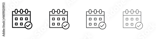Calendar check icon in modern stroke line style. Vector 10 eps