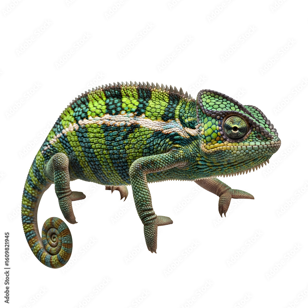 Fototapeta premium Detailed chameleon portrait against a black background