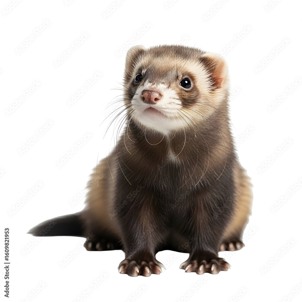 Cute ferret posing against black backdrop Cute ferret posing against black backdrop