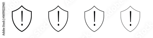 Shield exclamation icon in modern stroke line style. Vector 10 eps