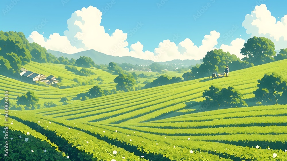 Fototapeta premium landscape with green grass and blue sky