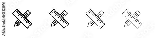Pencil and ruler icon in modern stroke line style. Vector 10 eps