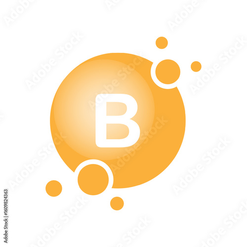 Vitamin B pill capsule icon. Shining golden substance drop. Meds ads. Beauty treatment nutrition skin care design. Vector illustration.