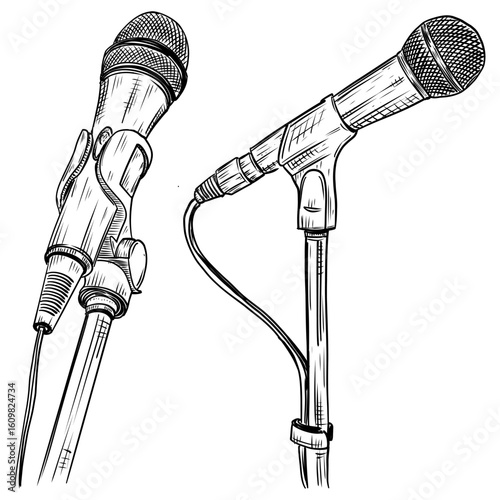 Microphone vector sketch line art hand drawn illustration 