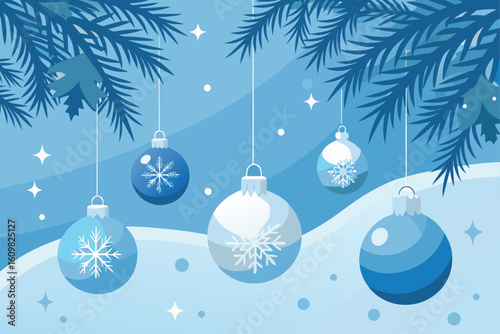 blue christmas background with balls