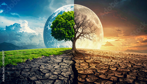 Earth's Environmental Crisis: Green Life vs. Climate Change Desert