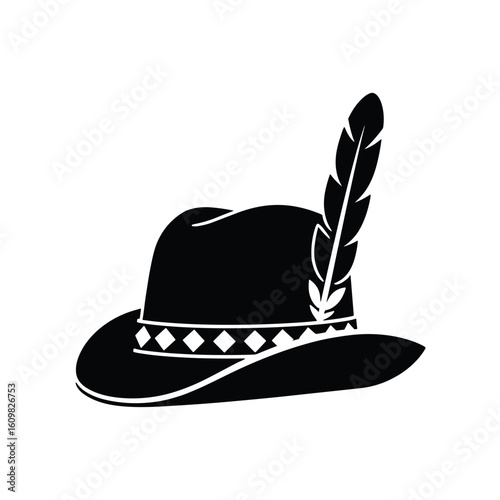 Traditional hat with feather and decorative band for Oktoberfest  