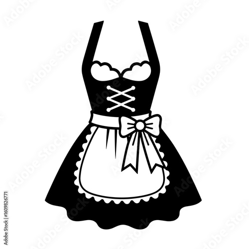 Traditional clothing dirndl apron with bow in black and white design  