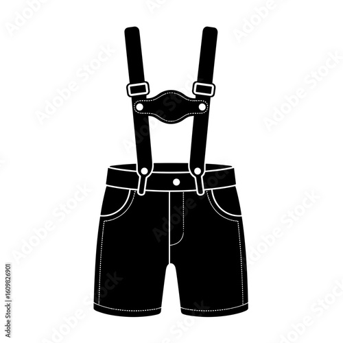 Black lederhosen shorts with suspenders in traditional style for Oktoberfest  