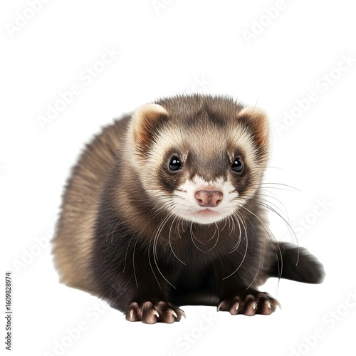 Adorable ferret posing against black backdrop