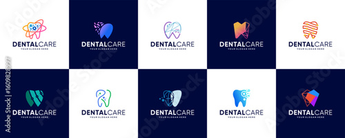 A collection of dental logos with a modern technology concept, dental and oral health care, doctors, and vector design templates.