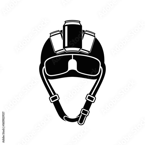 Beer helmet with cans in black silhouette for Oktoberfest theme  