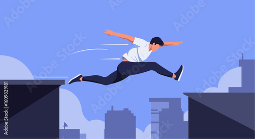 Male Parkour Athlete Jump – Urban Motion Vector Icon