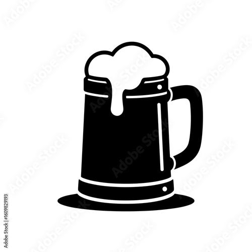Beer stein filled with frothy beer on a black background for Oktoberfest  