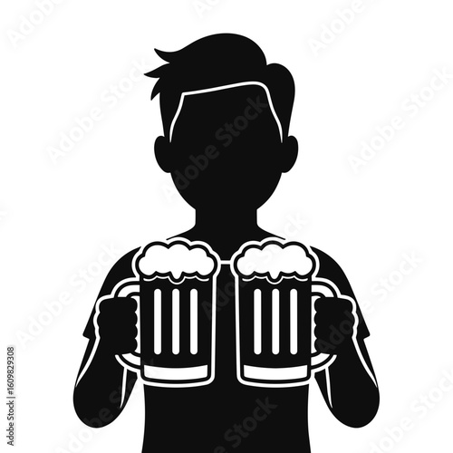 Man holding two beer mugs celebrating beer culture at Oktoberfest  