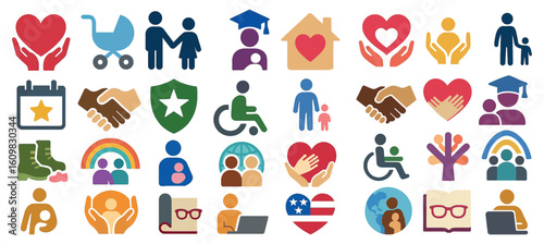 National Parents Day Icons Set Featuring Family, Love, and Support